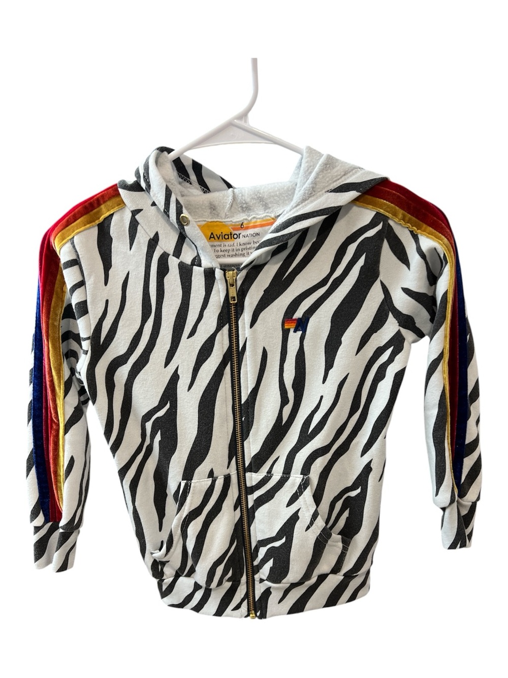 Aviator Nation Zebra Print Zip Hoodie Kids Size 6